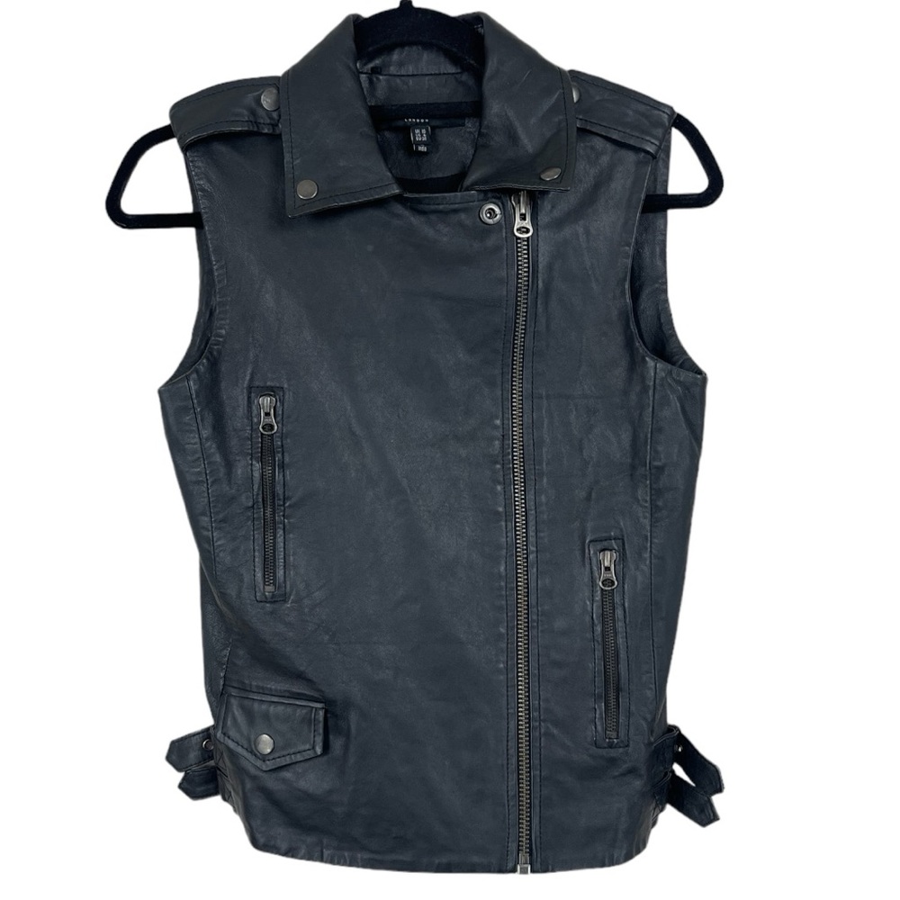 Muubaa Lamb Leather Vest Black Sleeveless Size 6
